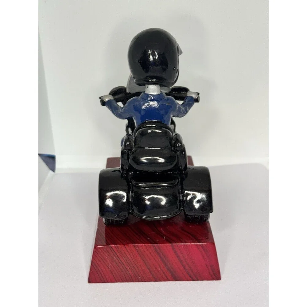 Motorcycle Trike Bobblehead Figurine Rider In Blue Suit On Red Base